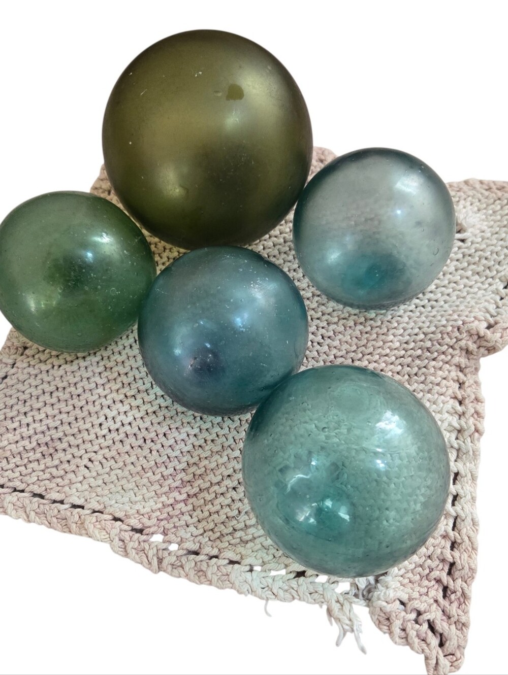 FOUR Japanese Glass Fishing Floats 3" Aqua Green, Coastal Beach House Decor - Picture 5 of 8